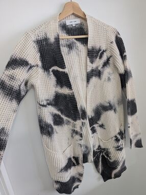 John And Jenn Small Anthropologie Avalon Tie-Dye Cardigan Sweater Cream Knit